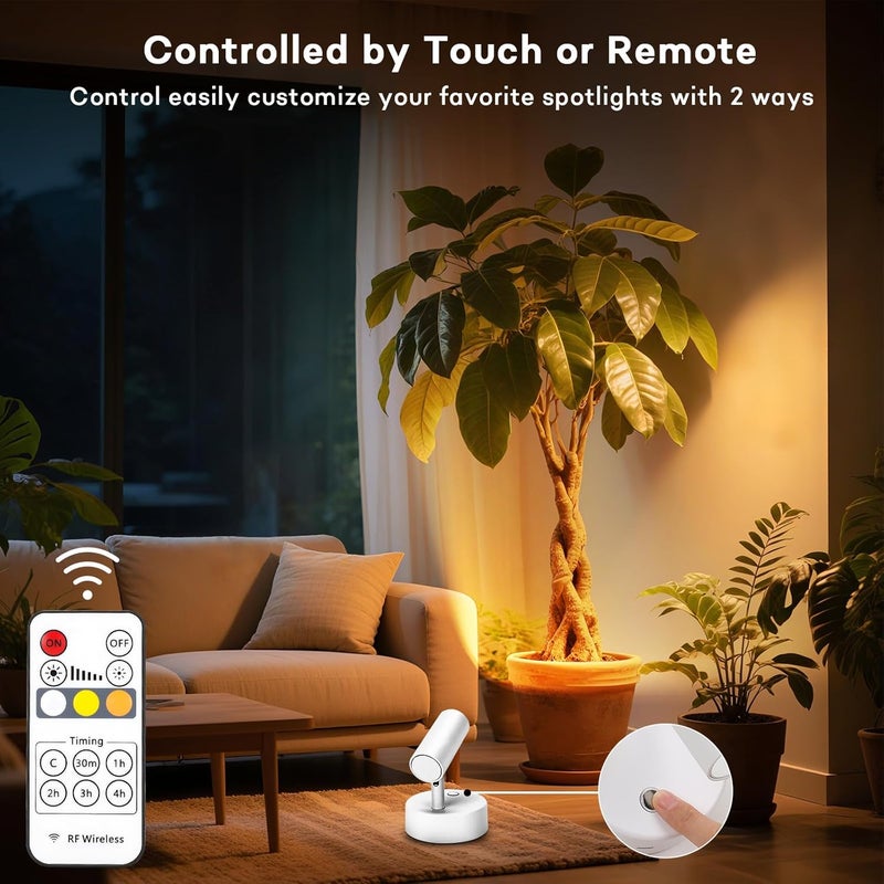 Lightess Spotlights Indoor with Remote, 6000mAh Wireless Spot Lights Indoor LED Uplighting with 3 Color Temperature, Rechargeable Battery Operated Spotlight for Plant Artwork Painting, 2 Pack White - Image 3